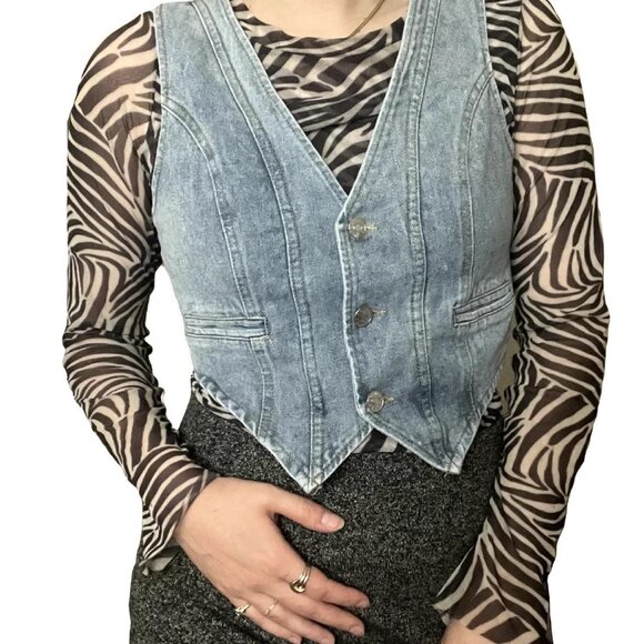 Vintage Guess Zebra Print Mesh Long Sleeve Top - Picture 4 of 4
